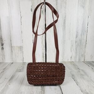 Jenny & The Boys Brown Woven Fold-Over Shoulder Bag Women's Purse